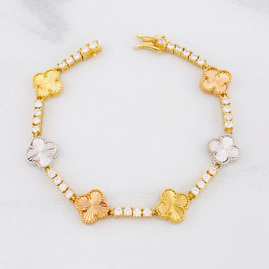 Tennis Bracelet Clover 15.45 g / 7 1/2 in / 2.9 mm Three Golds 18K