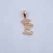 Dije Letra E Corona 1.9gr / 2.6cm / Circones Blancos Oro Amarillo 18K &