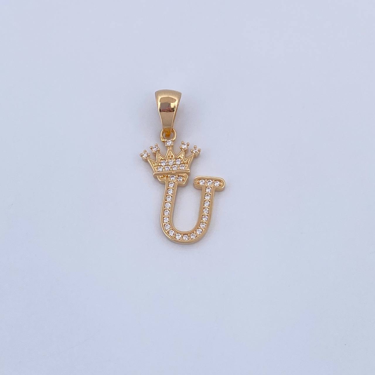 Pendant Letter U Crown 1.65gr / 2.6cm / White Zircons 18K Yellow Gold &