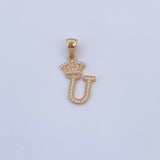 Pendant Letter U Crown 1.65gr / 2.6cm / White Zircons 18K Yellow Gold &