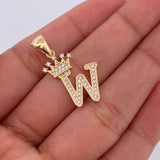 Pendant Letter W Crown 1.85gr / 2.6cm / White Zircons 18K Yellow Gold &
