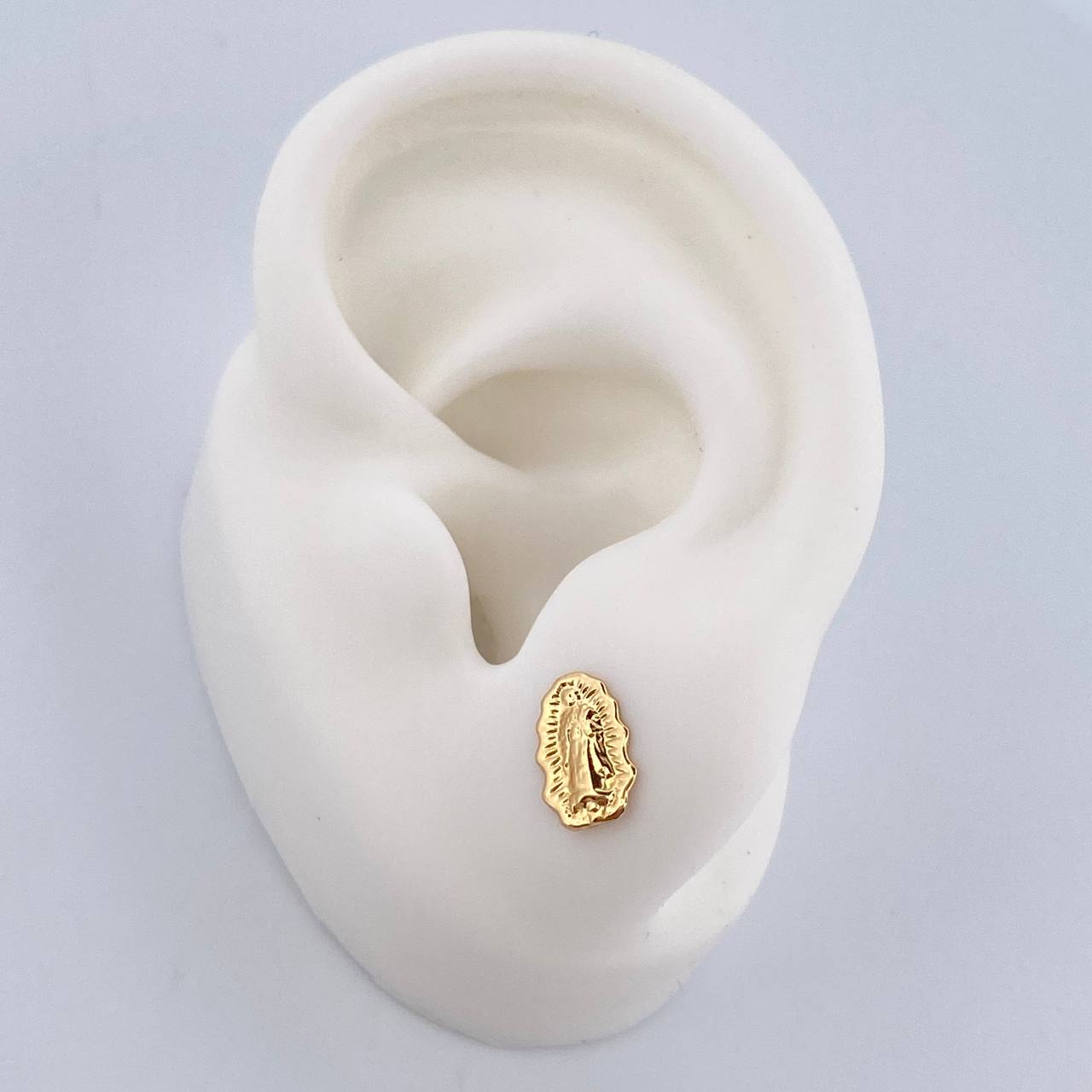 Stud Earrings Virgin Guadalupe 0.6gr / 18K Yellow Gold $