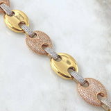 Bracelet GC 37.45gr / 19.5cm / 17mm Smooth White Zirconia Three 18K Golds ©