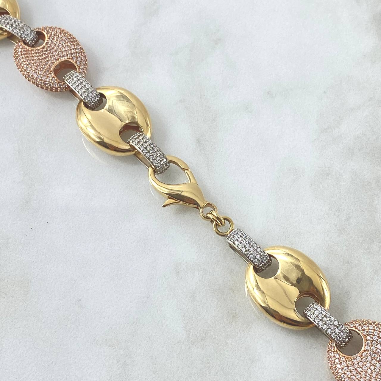 GC Chain 92.65gr / 45cm / 17mm Polished White Zircons Three 18K Golds ©