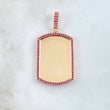 Dije Placa Marco Rectangular Curva 11.15gr / 4.8cm / Circones Fucsias Oro Amarillo 18K *
