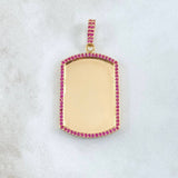 Dije Placa Marco Rectangular Curva 11.15gr / 4.8cm / Circones Fucsias Oro Amarillo 18K *