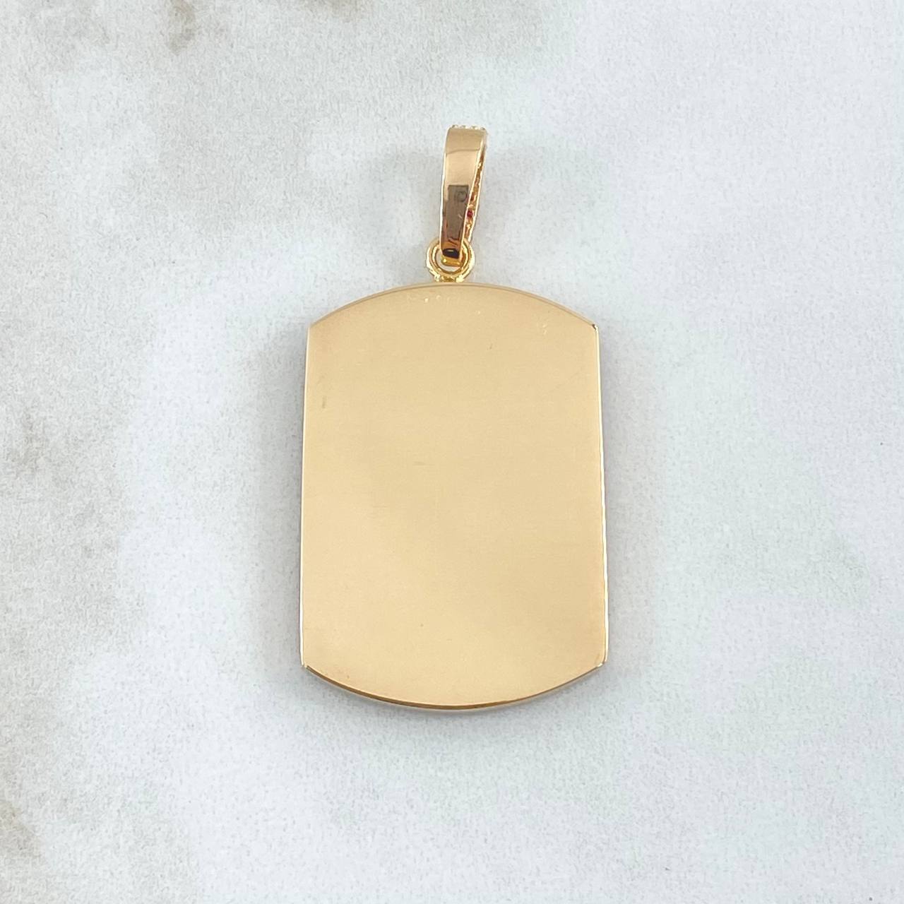 Dije Placa Marco Rectangular Curva 11.15gr / 4.8cm / Circones Fucsias Oro Amarillo 18K *