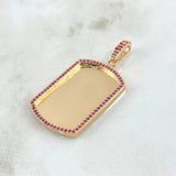 Dije Placa Marco Rectangular Curva 11.15gr / 4.8cm / Circones Fucsias Oro Amarillo 18K *
