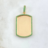 Pendant Rectangular Curved Frame Plate 10.8gr / 4.8cm / Green Zircons 18K Yellow Gold *