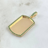 Pendant Rectangular Curved Frame Plate 10.8gr / 4.8cm / Green Zircons 18K Yellow Gold *