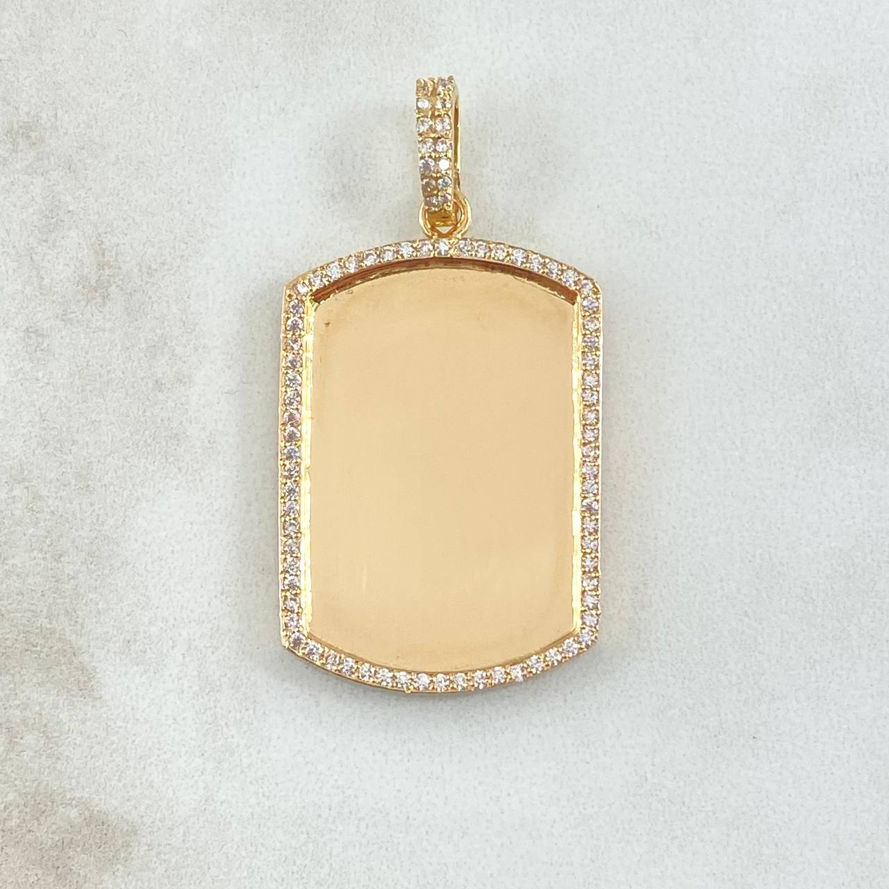 Pendant Rectangular Curved Frame Plate 11.05gr / 4.8cm / White Zircons 18K Yellow Gold ©