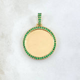 Dije Placa Marco Circular 9.05gr / 4cm / Circones Verdes Oro Amarillo 18K ©