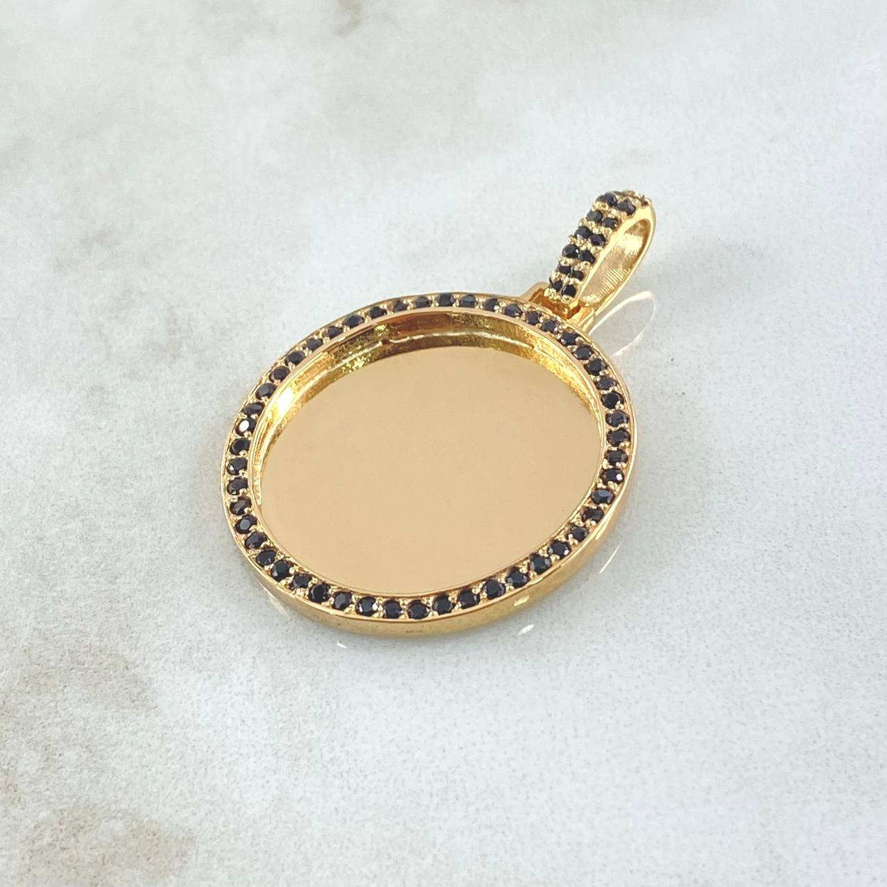 Pendant Circular Frame Plate 8.9gr / 4cm / Black Zircons 18K Yellow Gold ©