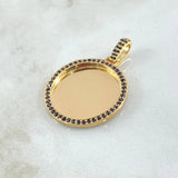 Pendant Circular Frame Plate 8.9gr / 4cm / Black Zircons 18K Yellow Gold ©