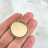 Pendant Circular Frame Plate 8.9gr / 4cm / Black Zircons 18K Yellow Gold ©