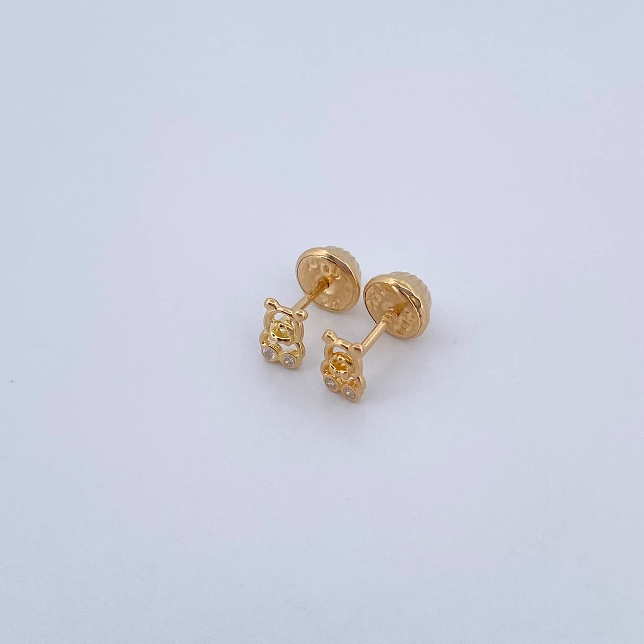 Topos Oso 0.55gr / Circones Blancos Oro Amarillo 18K &