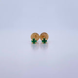Stud Earrings Four Claws 0.45gr / Green Zircon 18K Yellow Gold &