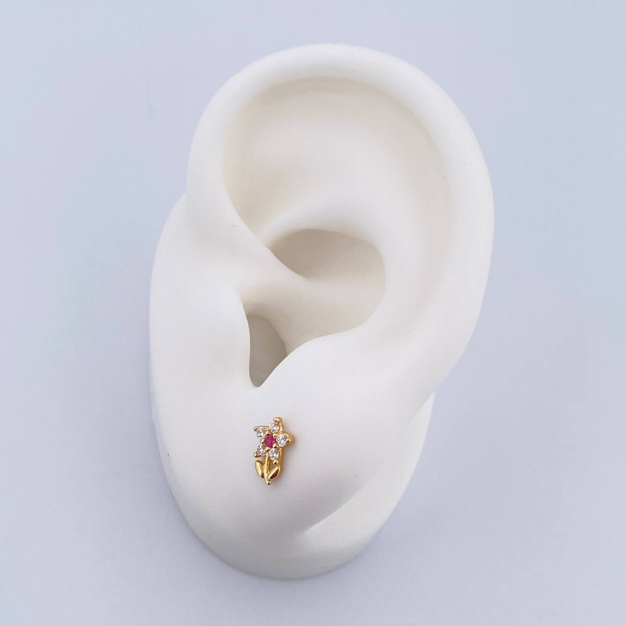 Topos Flor 0.75gr / Circones Fucsia Blancos Oro Amarillo 18K &