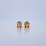 Stud Earrings Cherries 0.7gr / Fuchsia Zircons Green Yellow Gold 18K &
