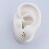 Stud Earrings Cherries 0.7gr / Fuchsia Zircons Green Yellow Gold 18K &