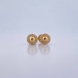 Stud Earrings Circle Center Dome 0.95gr / White Zircons 18K Yellow Gold &
