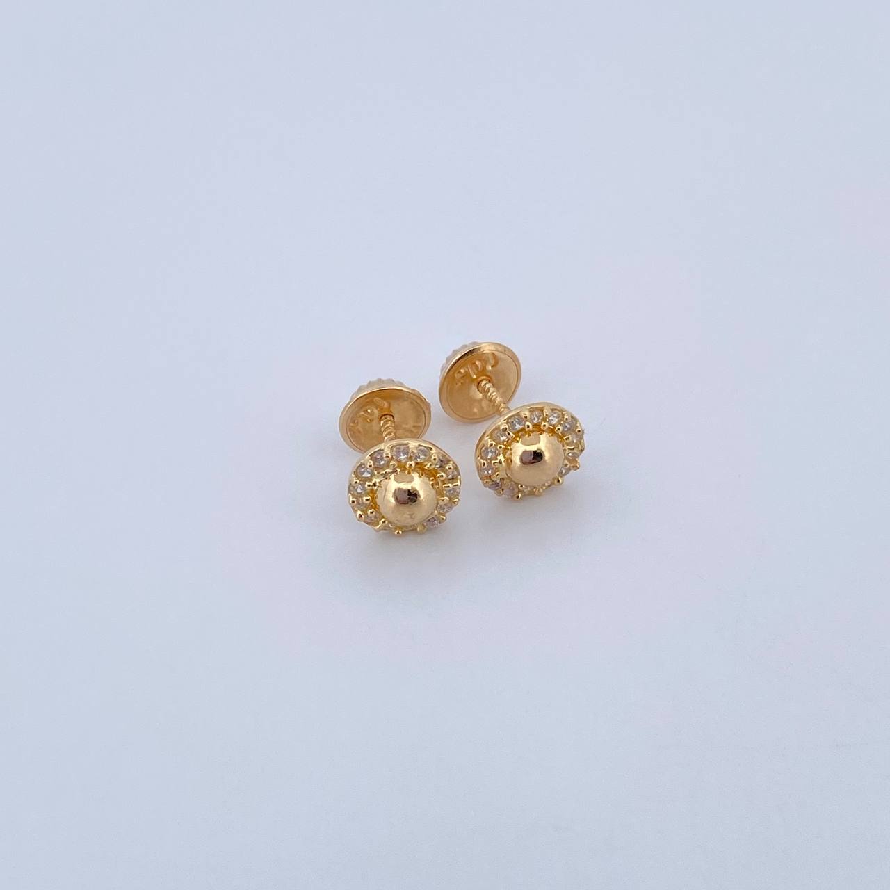 Stud Earrings Circle Center Dome 0.95gr / White Zircons 18K Yellow Gold &