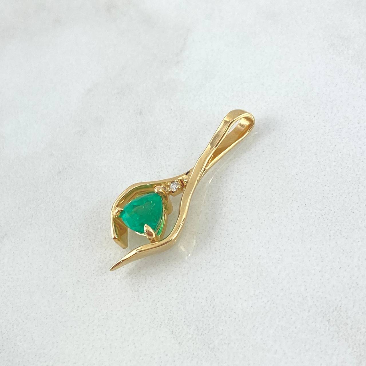 Pendant Abstract Drop 2.25gr / 2.8cm / Emerald 74pts - White Diamonds 2pts 18K Yellow Gold (Jewel) *
