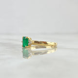 Solitaire Ring Tri 3.9gr / Size 6 3/4 / Emerald 60pts - White Diamonds 8pts 18K Yellow Gold (Jewelry) *