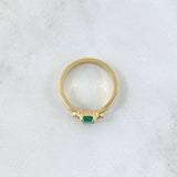 Solitaire Ring Tri 3.9gr / Size 6 3/4 / Emerald 60pts - White Diamonds 8pts 18K Yellow Gold (Jewelry) *
