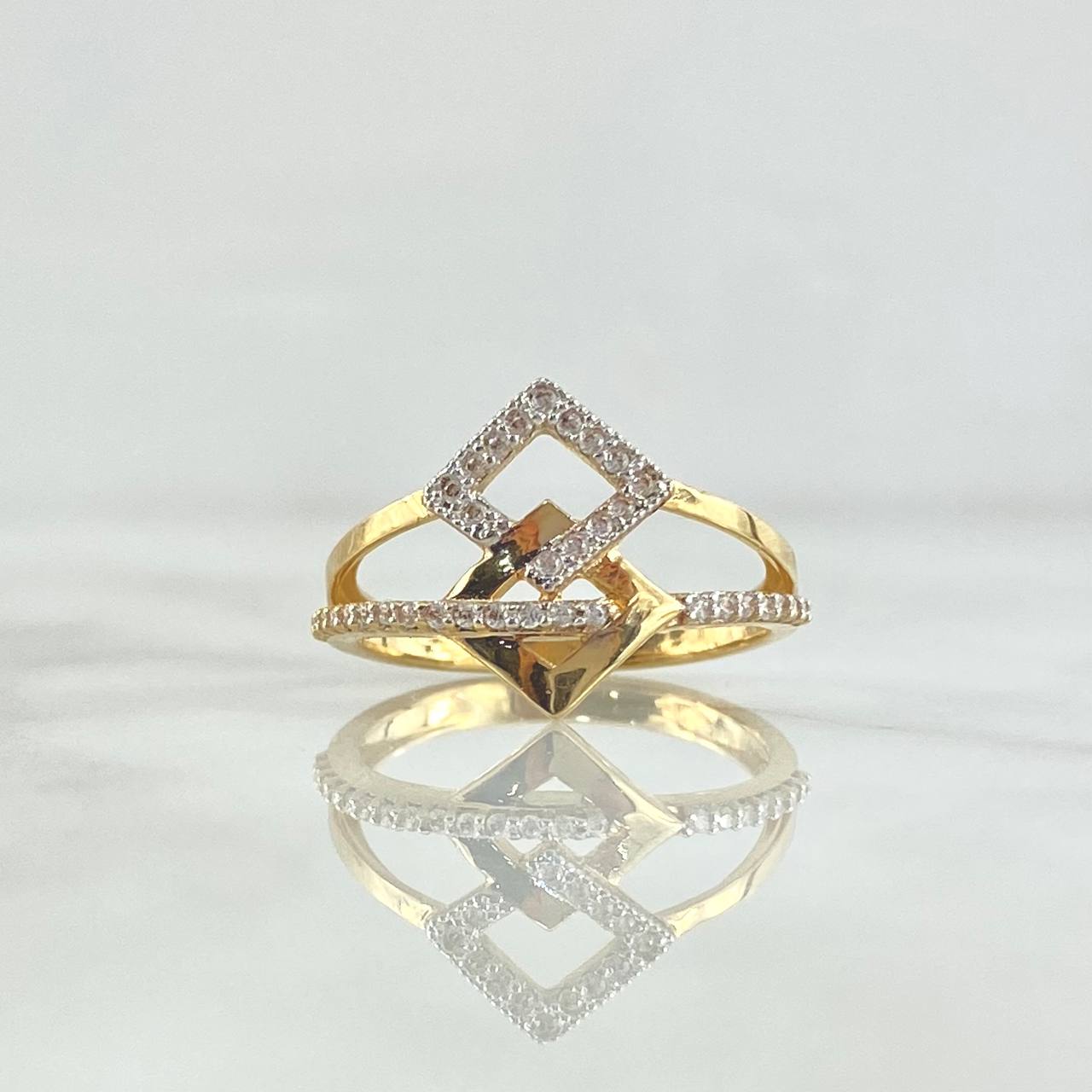 Overlapping Squares Ring 3.05gr / Size 7 / White Zircons 18K Yellow Gold *