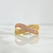 Crossed Ties Ring 3.7gr / Size 8 3/5 / White Zircons Two-tone 18K Yellow and Rose Gold *