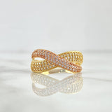 Crossed Ties Ring 3.7gr / Size 8 3/5 / White Zircons Two-tone 18K Yellow and Rose Gold *