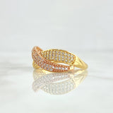 Crossed Ties Ring 3.7gr / Size 8 3/5 / White Zircons Two-tone 18K Yellow and Rose Gold *