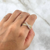 Crossed Ties Ring 3.7gr / Size 8 3/5 / White Zircons Two-tone 18K Yellow and Rose Gold *