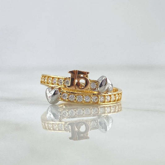 Quince Double Line Heart Ring 3.1gr / Size 7 3/4 / White Zircons Three 18K Golds *