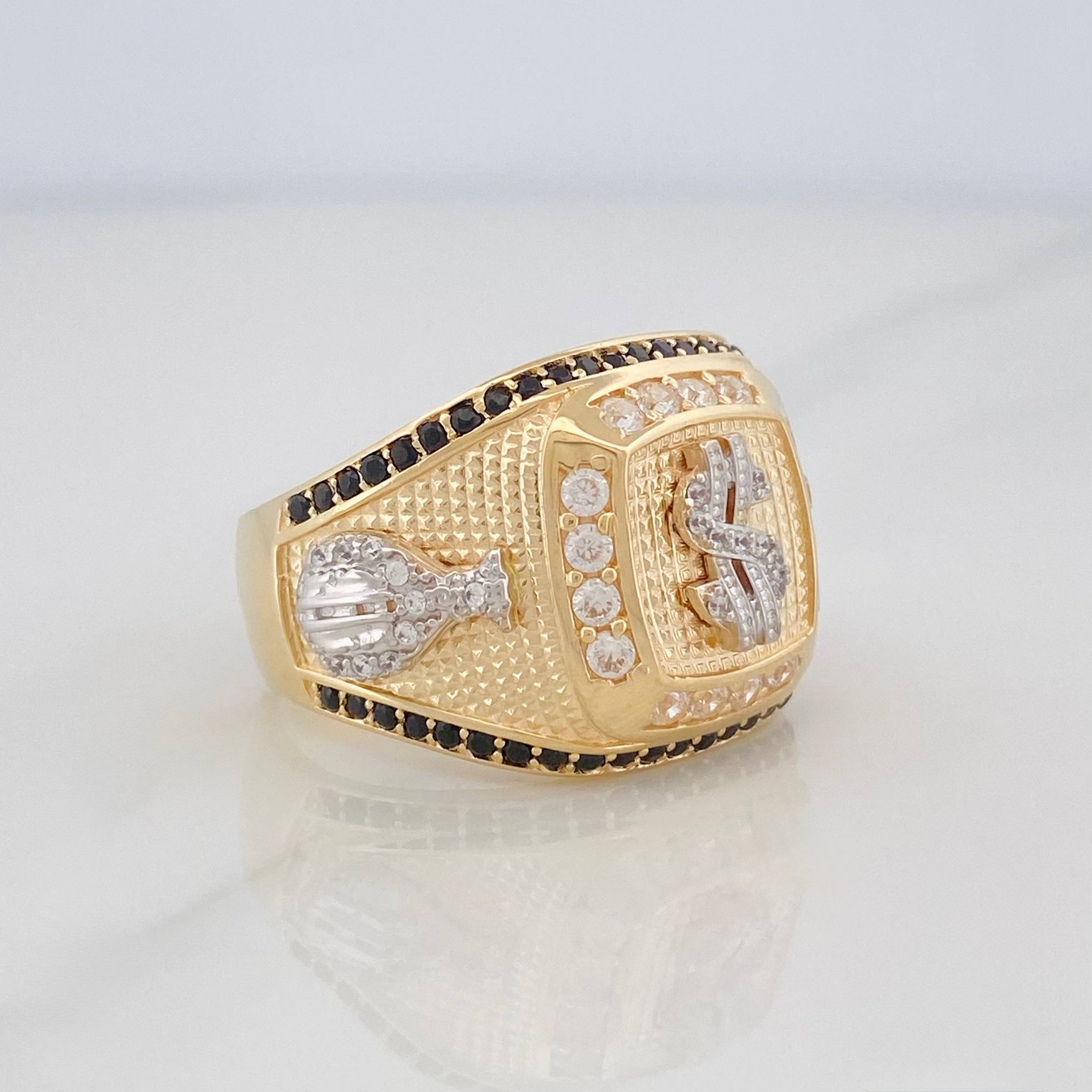 Anillo Signo Peso 11.5 g / T10 1/2 Dos Oros Amarillo Blanco 18K