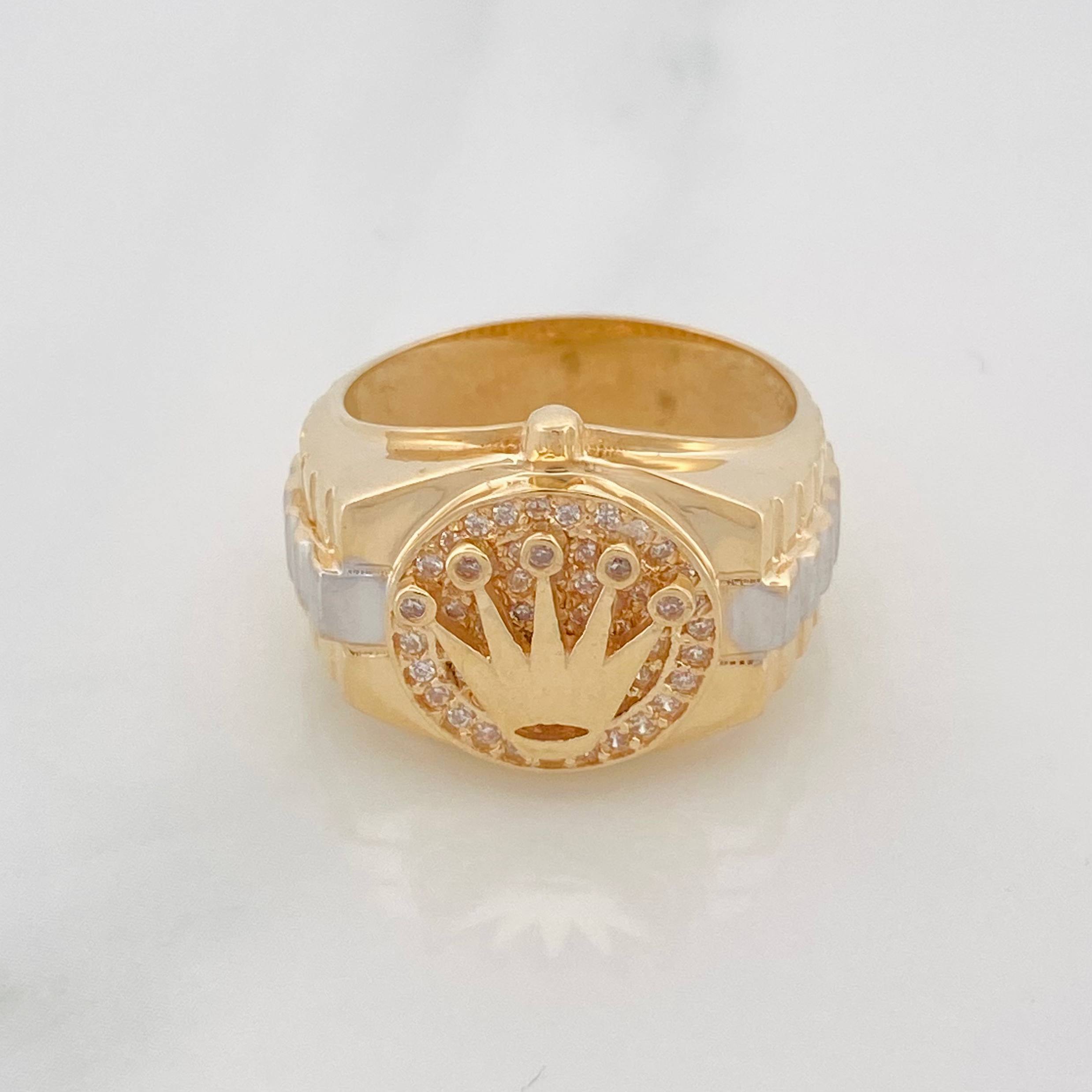 Anillo Correa Corona 7.95 g / T7 1/4 Dos Oros Amarillo Blanco 18K