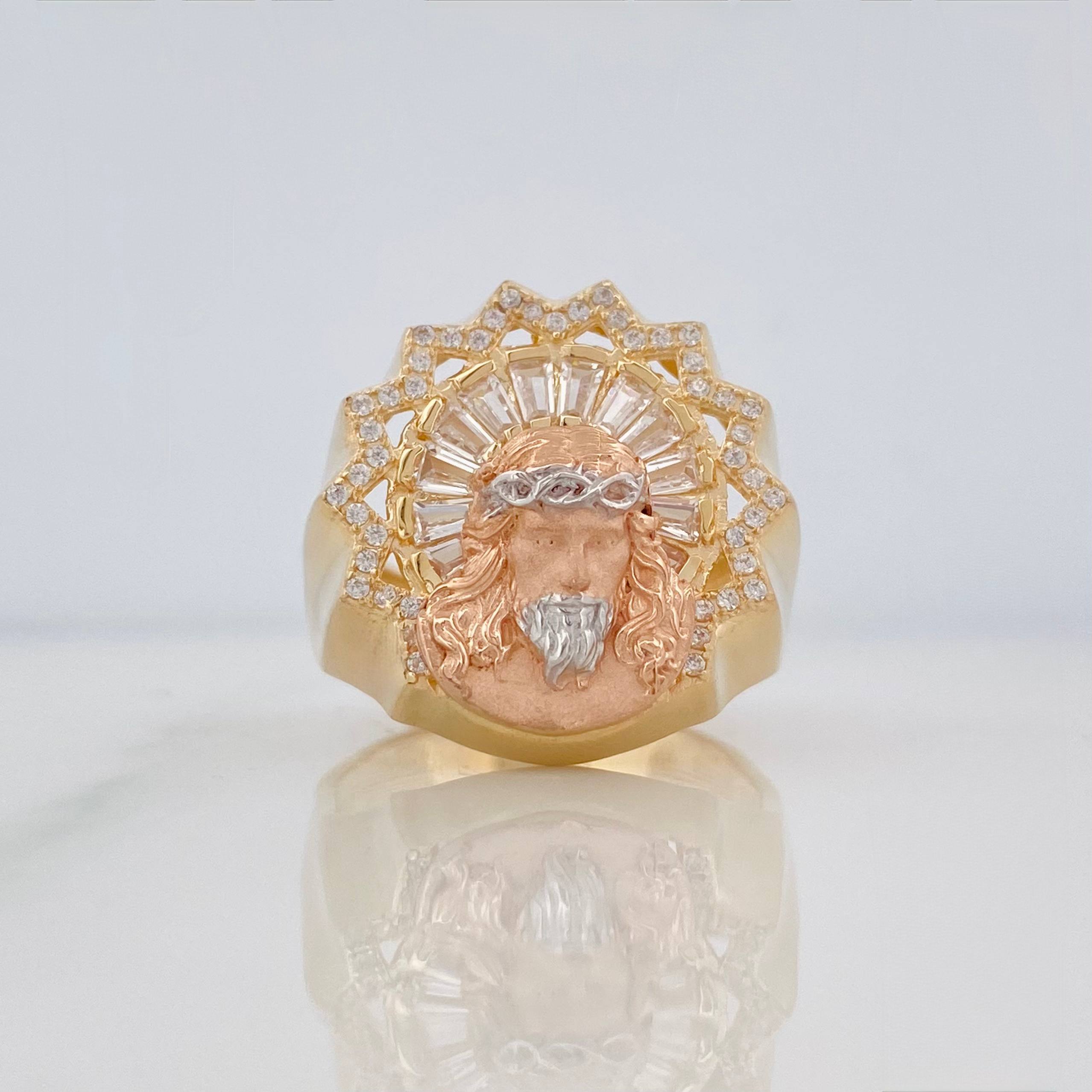 Anillo Rostro Cristo 11.25 g / T11 Tres Oros 18K