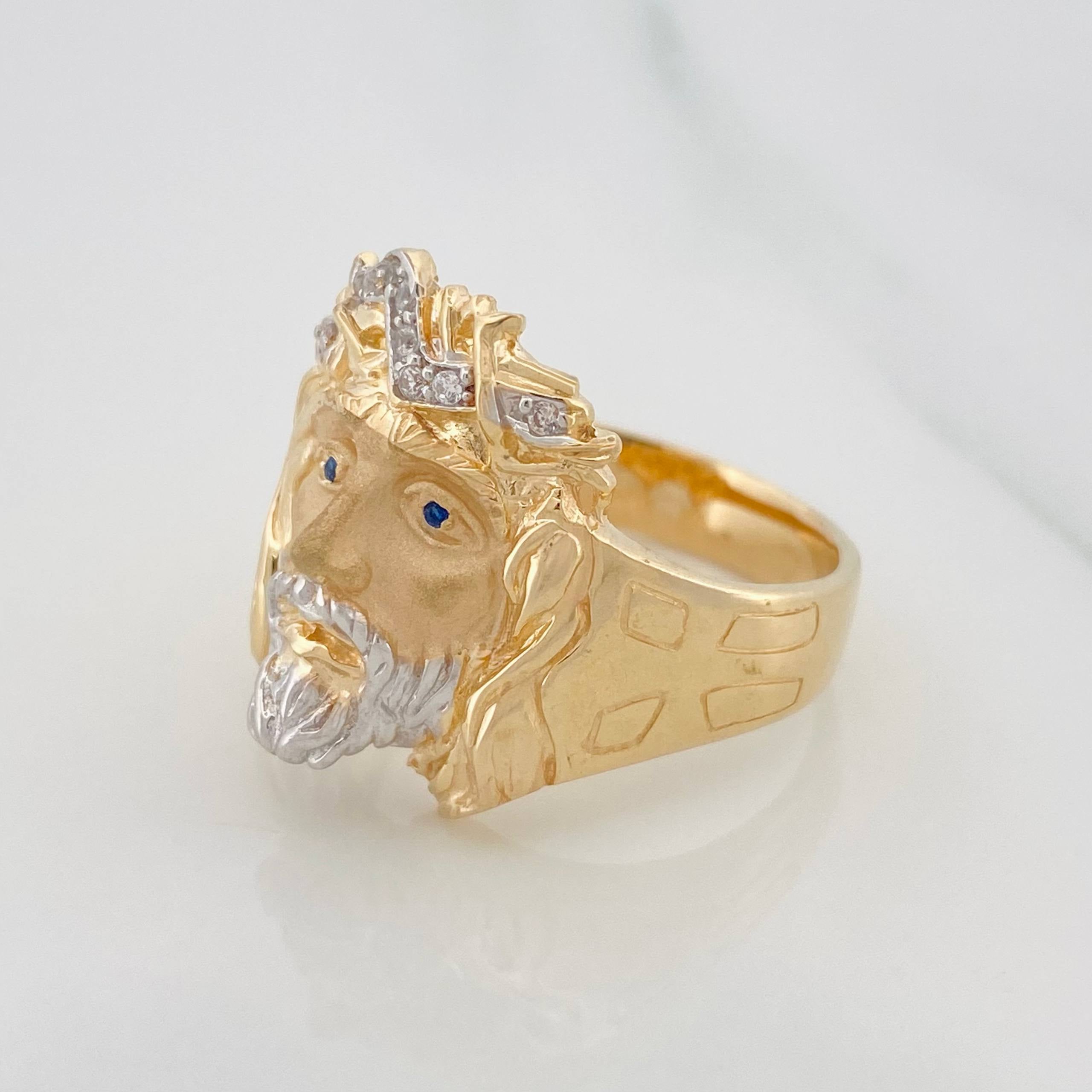 Anillo Rostro Cristo 8.4 g / T9 3/4 Dos Oros Amarillo Blanco 18K