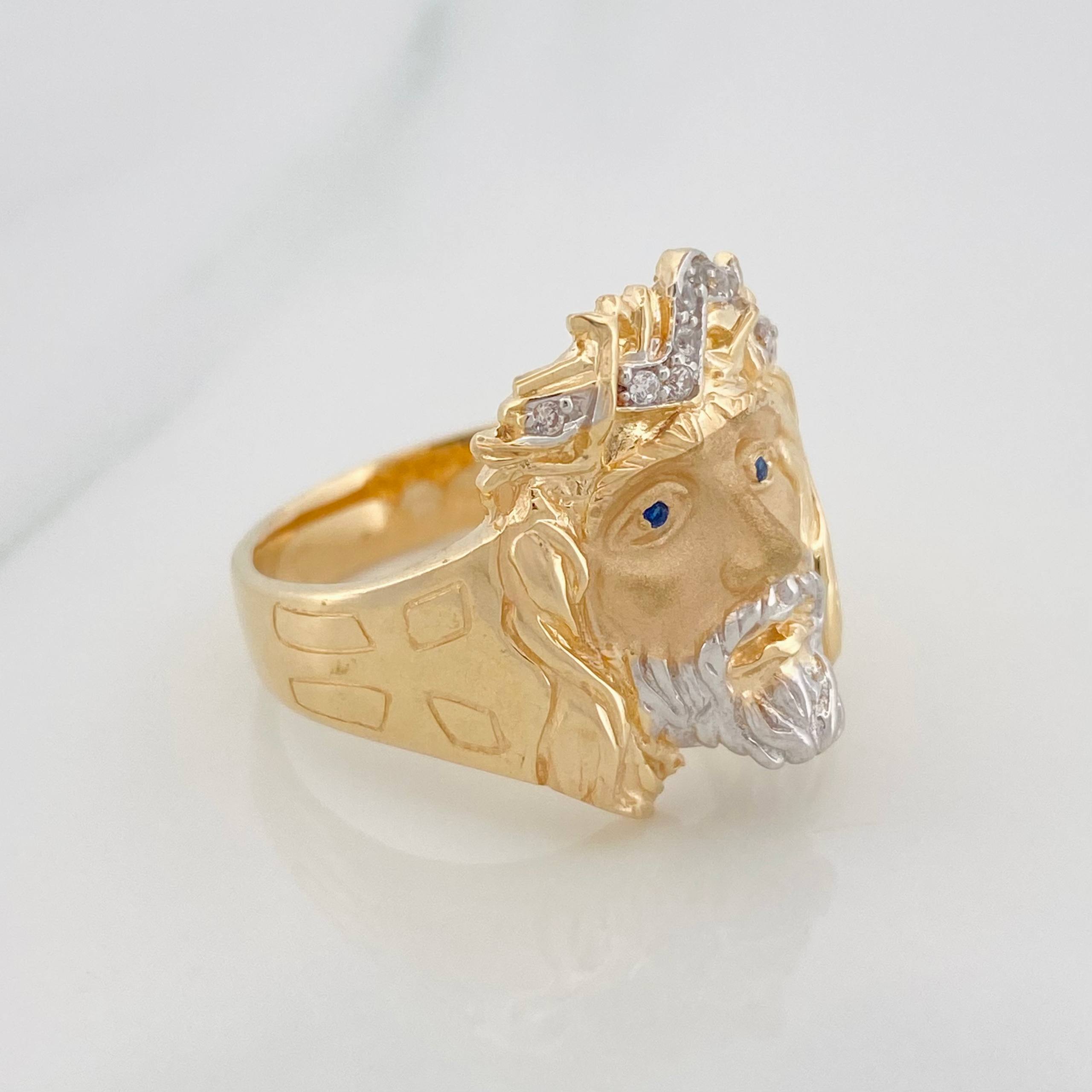 Anillo Rostro Cristo 8.4 g / T9 3/4 Dos Oros Amarillo Blanco 18K