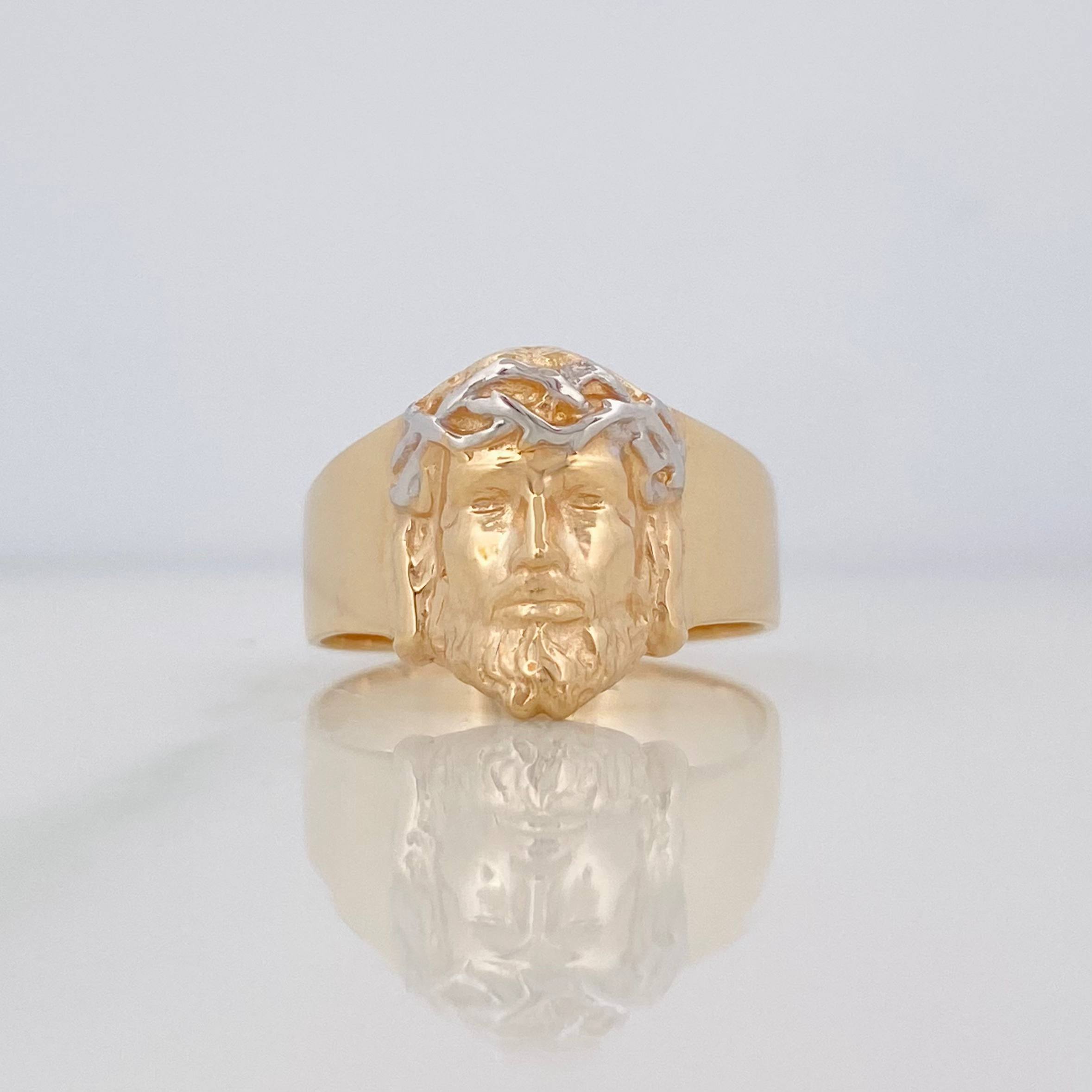 Anillo Rostro Cristo 7.75 g / T9 Dos Oros Amarillo Blanco 18K