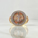 Anillo Sello Ancla 9.55gr / T10 1/4 / Circones Blancos Verdes Texturizado Tres Oros 18K ©