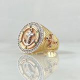 Anillo Sello Ancla 9.55gr / T10 1/4 / Circones Blancos Verdes Texturizado Tres Oros 18K ©