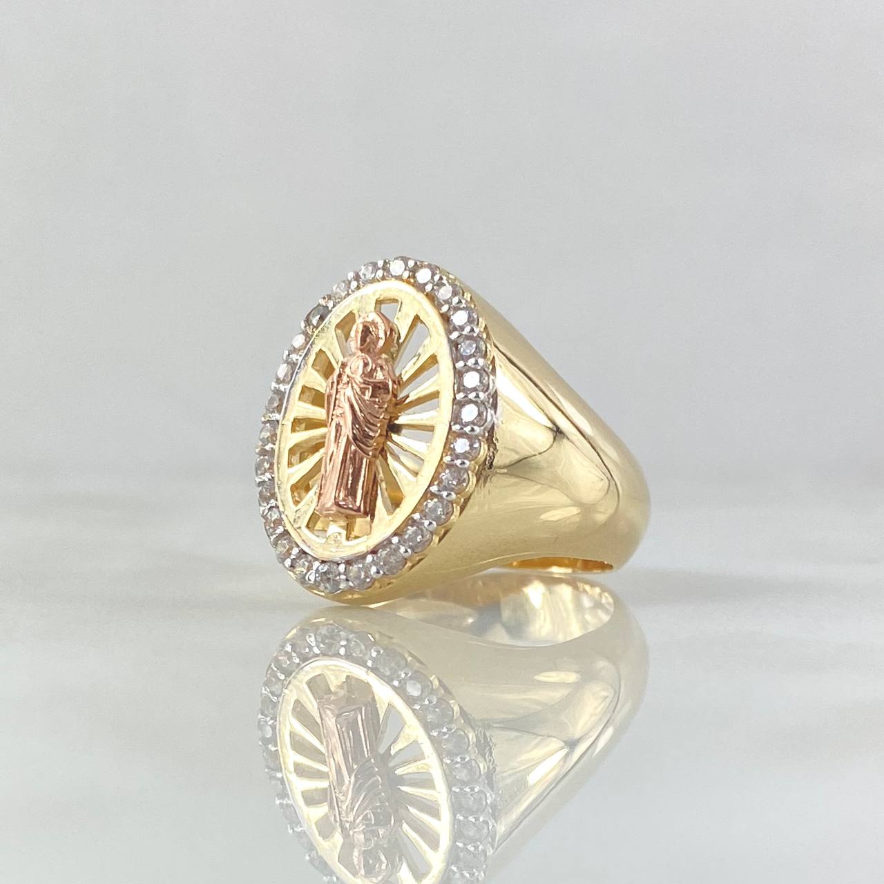 San Judas Filigree Ring 7.05gr / Size 6 1/2 / White Zircons Two-tone Yellow and Rose Gold 18K ©