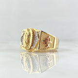 Octagonal Seal Ring Virgin of Guadalupe 10.6gr / Size 11 1/4 / White Zircons Three 18K Golds ©