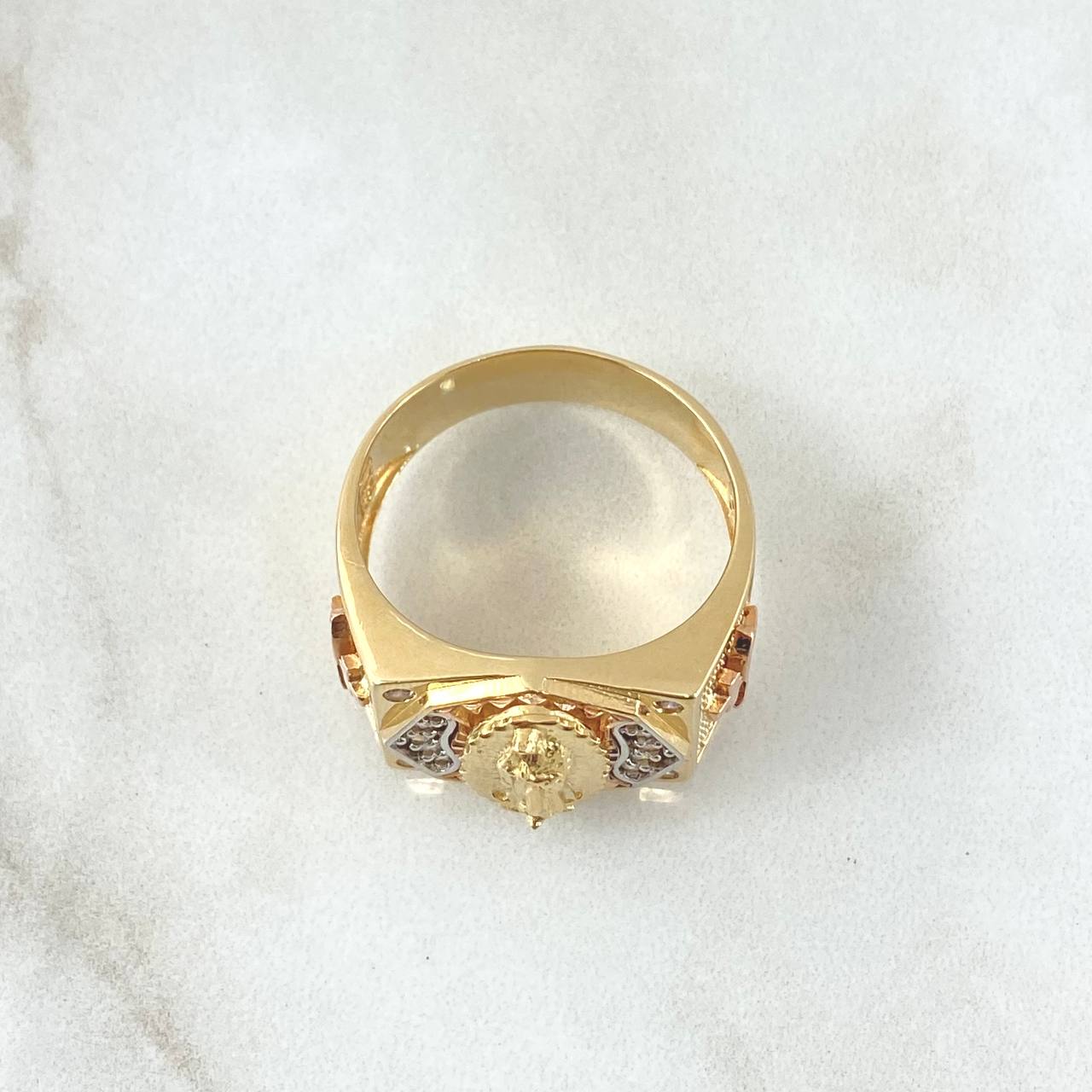 Octagonal Seal Ring Virgin of Guadalupe 10.6gr / Size 11 1/4 / White Zircons Three 18K Golds ©