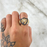 Anillo Virgen Guadalupe Marco Filigrana 3.75gr / T5 1/4 / Cruz Silueta Oro Amarillo 18K ©