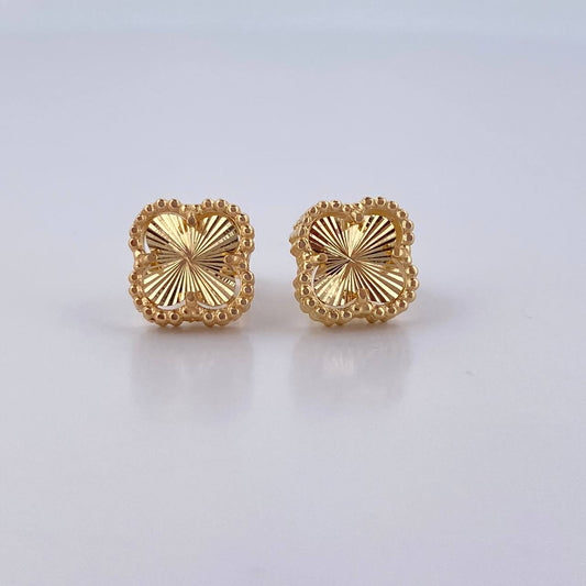 Stud Earrings Clover 2.5gr / Diamond Cut 18K Yellow Gold &