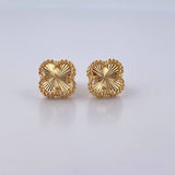 Stud Earrings Clover  2.6gr / Diamond Cut 18K Yellow Gold &