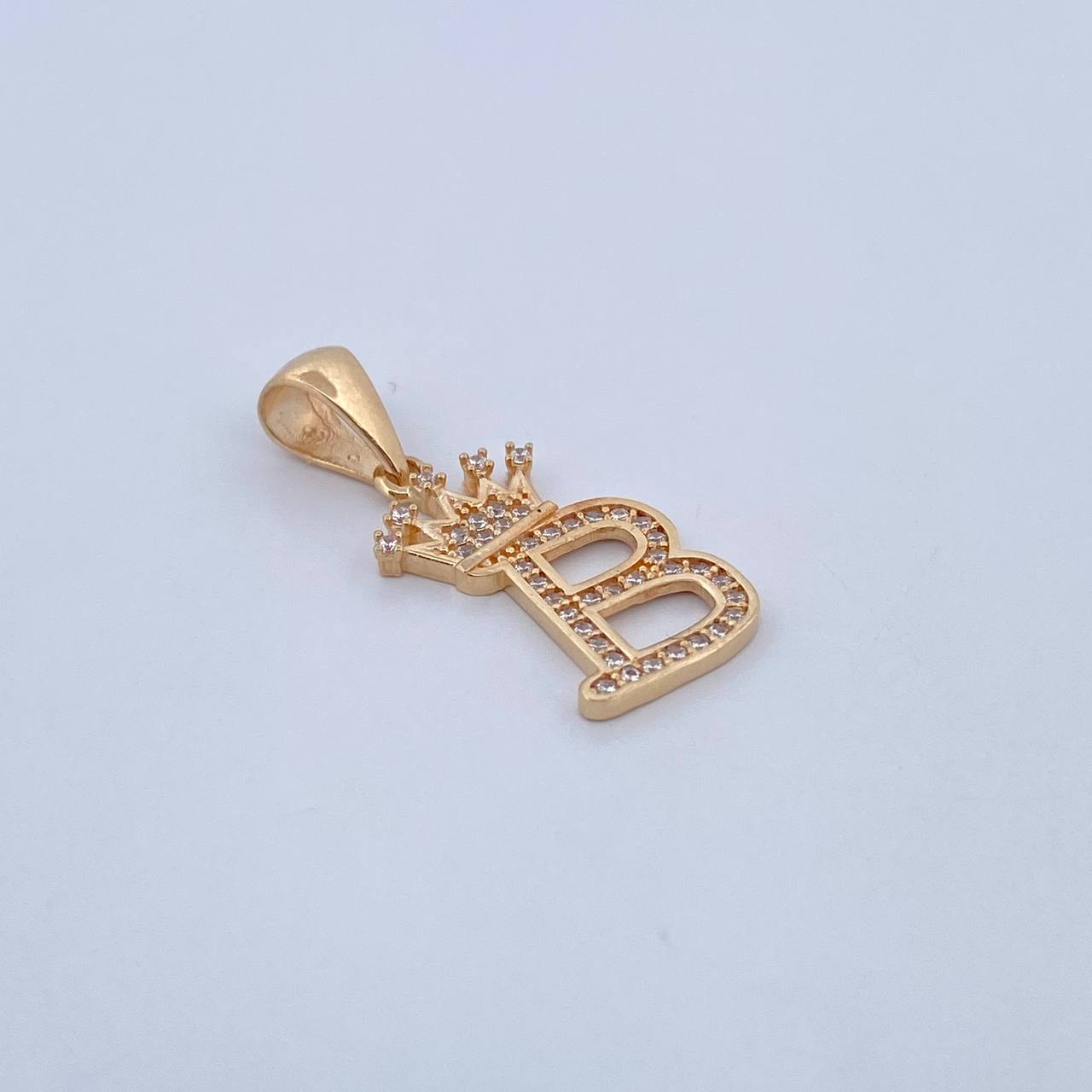 Pendant Letter B Crown 1.85gr / 2.6cm / White Zircons 18K Yellow Gold &